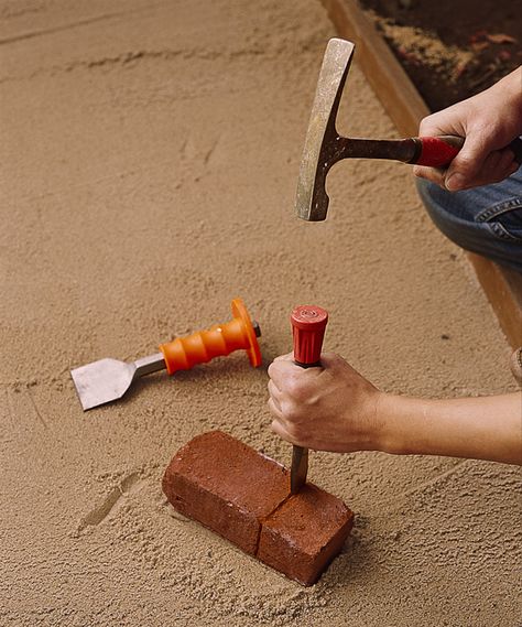 How to Hand-Cut a Brick - This Old House Permaculture Homestead, Cement Bricks, Stone Patios, Brick Pathway, Brick Projects, Brick Laying, Brick Path, Brick Walkway, Brick Pattern