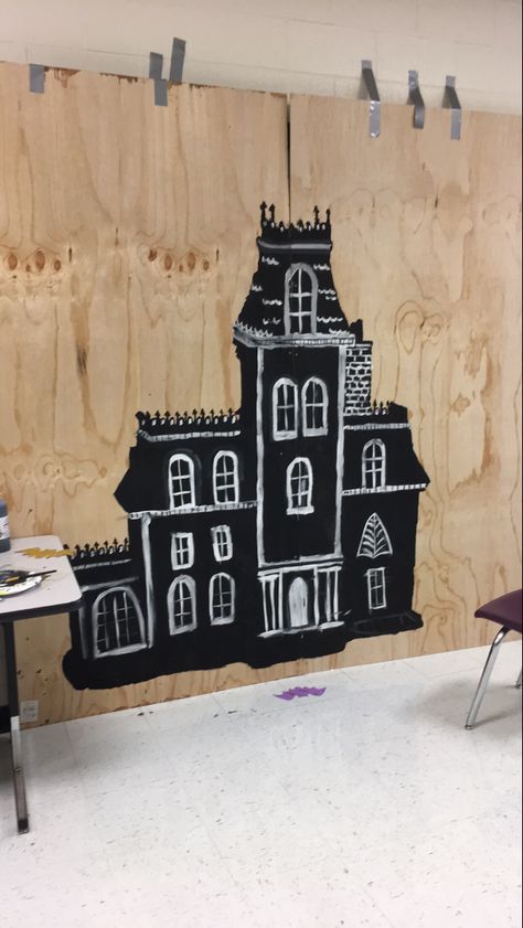 Addams Family House Silhouette, Addams Family Diy Decorations, Addams Family House Drawing, Adam’s Family Decorations, The Addams Family Decorations, Trunk Or Treat Addams Family, Adam’s Family Trunk Or Treat Ideas, Adams Family Trunk Or Treat, Addams Family Trunk Or Treat Ideas