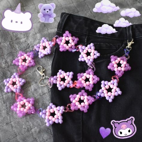 Kandy Bead Ideas, Pant Chains Diy, Diy Pants Chain, Kandi Star Pattern, Kandi Pant Chain, Star Kandi Pattern, Pony Bead Star Patterns, Cuff Ideas Kandi, Kandi Pants Chain