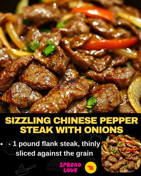 Sizzling Chinese Pepper Steak with Onions Chinese Pepper Steak With Onions Recipe, Pepper Steak With Onions, Peper Steak, Pepper Steak And Onions, Steak With Onions, Sizzle Steak Recipes, Chinese Pepper Steak, Pepper Steak Recipe, Mexican Casserole Recipe