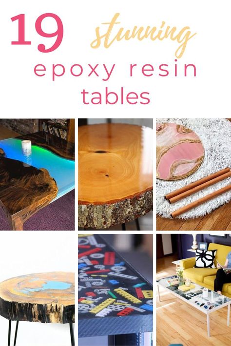 A roundup of 19 DIY epoxy resin tables you can make or buy! From epoxy river tables, coffee tables, dining tables, and more. #amberoliver #diyepoxyresintables #epoxyresintables E Poxy Resin Table, Coffee Table With Resin, Pour Resin Over Wood, Epoxy Resin Dining Table Diy, Poured Resin Table Top, Epoxy Desk Top Diy, Epoxy Resin River Table, Epoxy River Coffee Table, Epoxy River Table Diy