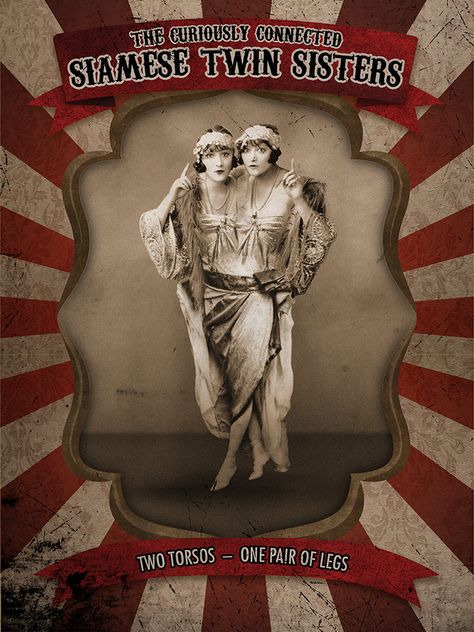 Freak Show  Poster - The Curiously Connected Siamese Twin Sisters Created in Photoshop CC Creepy Circus, Circus Vintage, Old Circus, Vintage Circus Posters, Circus Aesthetic, Creepy Carnival, Halloween Circus, Circus Sideshow, Human Oddities