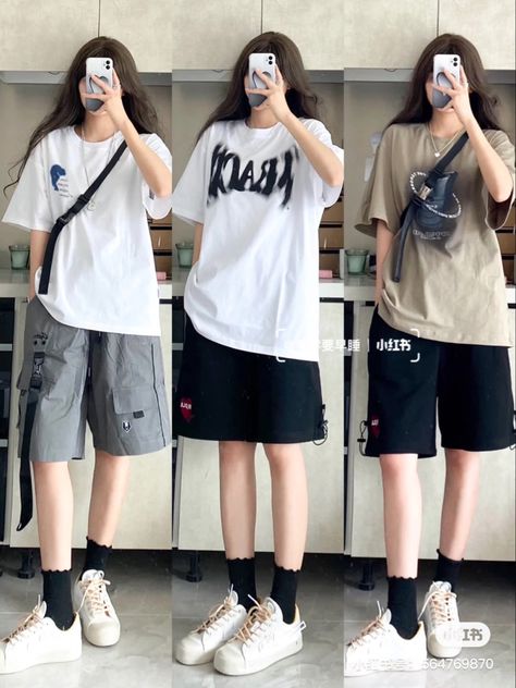 Cute Korean Summer Outfits Street Styles, Tomboy Outfit Ideas Summer, Tomboyish Summer Outfits, Tomboyish Outfits Casual, Korean Tomboy Summer Outfits, Tomboy Style Outfits Shorts, Tomboy Outfits With Shorts, Boyish Outfits Summer, Ootd Tomboy Girl