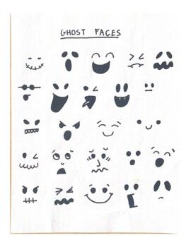 Ghost Faces Drawing Guide- Halloween, Ghost Project by Ms Levys Art Class Halloween Painted Rocks Ghost, Ghost Face Illustration, Halloween Ghosts Drawing, Ghost Faces Drawing, Ghost Eyes Drawing, Spooky Things To Draw Easy, Doodle Ideas Halloween, Ghost Fingerprint, Easy Ghost Craft