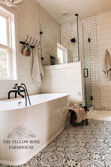 Farmhouse Master Bath Flooring, Modern Farmhouse Bathroom With Clawfoot Tub, Mobile Home Bathroom Remodel Master Bath Farmhouse, Master Suite Modern Farmhouse, Hgtv Bathroom Ideas Farmhouse, Master Sweet Additions, Bathroom Remodel Master Farmhouse, Farmhouse Bathrooms Modern, Master Farmhouse Bathroom Ideas