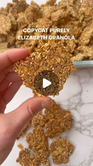 Grayce Muffler on Instagram: "This DIY Purely Elizabeth granola is one of the first recipes I ever posted and here I am, still making it, because it just never gets old.  But that was back in the day when Insta was a place for photos (what a concept), so I obviously had to get with the times and make it into a reel. I recently posted a reel of the grain-free version, but this is the OG ancient grains variation.   It’s made with the exact same ingredients as the store bought, with the exact same clustery goodness, but for a fraction of the price. I honestly just eyeballed everything for this batch because I’ve made it so many times, but if you’re a strict recipe follower you can find the exact measurements on my website by searching “granola”.   Or if you’re a risk taker in the kitchen, her Purely Elizabeth Granola Recipe, Purely Elizabeth Granola Recipe Copycat, Granola Video Recipe, Copycat Purely Elizabeth Granola, First Watch Granola Recipe, Copycat Love Crunch Granola, Unsweetened Granola Recipe, Chia Egg, Vegan Granola