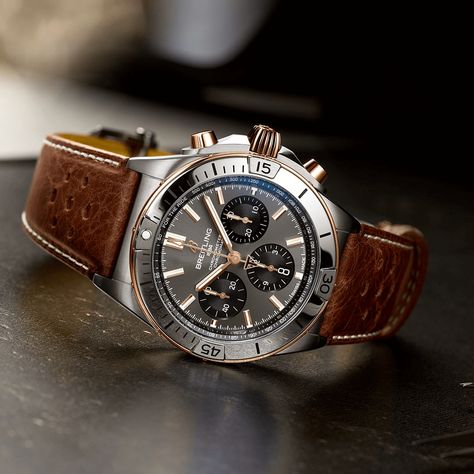 As stunning to look at as it is exhilarating to wear, introducing the Breitling Chronomat B01 42 Triumph. Now available in the highest specification ever with a titanium and 18 k red gold frame. Visit Hamra Jewelers today to see the newest piece from Breitling. #breitling #triumph #chronomat #140years #HamraJewelers