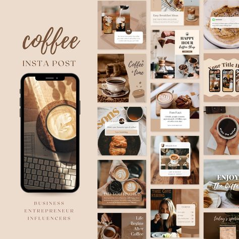 Coffee Instagram Posts| Café Business Social Media Template| Coffee Shop House Template| Brown Neutral Beige Aesthetics | Canva Template Messages Instagram, Coffee Shop Branding, Coffee Shop Business, House Template, Coffee Truck, Coffee Shop Logo, Coffee Instagram, Coffee Business, Business Social Media