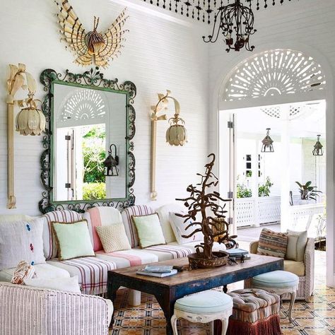 The Voyage Dubai on Instagram: “Ethereal escape. A charming living room by @celerie as seen in her new book Island Whimsy 🌴 #midweekinspiration #interiorinspiration…” Beach House Interior, Window Styles, Bohemian Home, Eclectic Decor, Best Interior, Bohemian Decor, Beach Decor, Home Decor Styles, Interior Inspiration