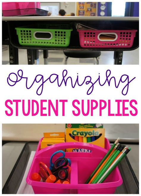 Student Supply Organization, Desk Organisation Student, Student Desk Organization, Classroom Supplies Organization, Student Supplies, Classroom Organization Elementary, Organizational Tips, School Desks, Education Organization