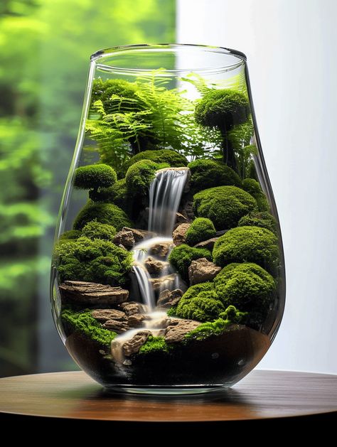 38 Fantastic Moss Terrarium Ideas You Can Have At Home Cheap Terrarium, Waterfall Terrarium, Glass Jar Terrarium, Best Terrarium Plants, Mos Wand, Closed Terrarium Plants, Terrarium Scene, Water Terrarium, Unique Terrarium