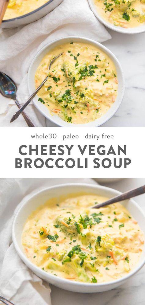 Fall Recipes Soup, Paleo Broccoli, Paleo Fall Recipes, Whole 30 Vegetarian, Vegan Broccoli Soup, Whole 30 Soup, Dinner Soup, Vegan Broccoli, Paleo Soup