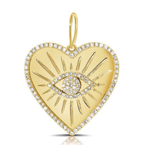 14K Gold Diamond Evil Eye Heart Necklace Charm Yellow Gold Charms & Pendants by Izakov Diamonds + Fine Jewelry | Izakov Sparkle Gift, Diamond Evil Eye, Bad Luck, Heart Pendant Diamond, Diamond Charm, Evil Eye Pendant, Necklace Charm, Evil Eye Charm, Handmade Gold