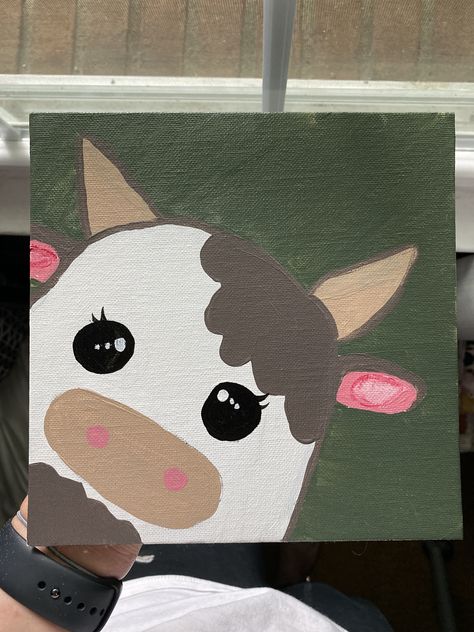 Rustic Canvas Painting Diy Simple, Mini Cow Painting, Cute Cow Canvas Painting, Cute Horse Painting, Painting On Canvas Ideas Beginner, Western Things To Paint On Canvas, Easy Country Painting Ideas, Cute Easy Painting Ideas On Canvas, Simple Country Paintings