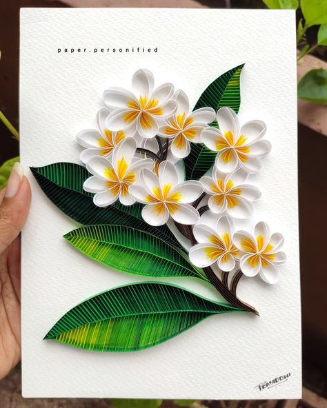 The harder you work, the better you get... 💙💙 . . For any queries Dm or email at paper.personified@gmail.com . #quilling #paperart #flowers #quillingart #paper #paperartist #paperartistcollective #quillingflowers #paperlicious #papertech #craftersofinstagram #frangipani #paperaddict #plumeria #paperpersonified Quill Flowers, Quilling Decor, Teknik Quilling, Quilling Photo Frames, Quiling Paper Art, Paper Quilling Ideas, Flower Quilling, Quilling Images, Quill Art