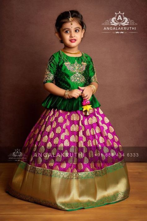 Kids Half Saree Blouse Designs, Pattu Pavada For Kids, Baby Langa Blouse Designs, Kids Langa Voni, Baby Pattu Langa Designs, Pattu Lehenga Designs, Kids Half Saree Designs, Pattu Langa Blouse Designs For Kids, Kids Pattu Langa Blouse Designs