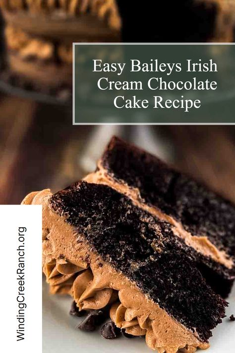 This Baileys Irish Cream Chocolate Cake is a rich and decadent dessert you will love! This incredibly moist and tender cake is infused with the delicious flavor of Baileys Irish Cream and topped with a creamy Baileys buttercream frosting. It makes the perfect St. Patrick's Day dessert! Chocolate Alcohol Cake, Baileys Irish Cream Chocolate Cake With Baileys Buttercream Frosting, Chocolate Cake With Alcohol, Baileys Irish Cream Chocolate Cake, Baileys Chocolate Cake, Baileys Cake Recipe, Irish Cream Chocolate Cake, Baileys Irish Cream Frosting, Baileys Irish Cream Cake