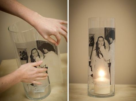 How to Creatively Reuse Old Family Photos | by Drawberry Art | Medium Glass Cylinder Centerpieces, Transférer Des Photos, Photo Gifts Diy, Photo Diy, Candles Ideas, Photo Simple, 50th Anniversary Party, Old Family Photos, Photo Transfer