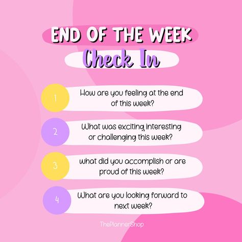 End Of The Week Check In. Weekly Check In Journal Prompts, Weekly Reflection Prompts, Group Check In Questions, Weekly Journaling Prompts, How To Reflect On Yourself, Weekly Reflection Questions, End Of Week Check In, End Of The Week Check In, Weekly Check In Questions