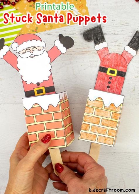 Kids will love making and playing with this jolly Santa Stuck In The chimney Craft. Use them as fun Christmas decorations or add a popsicle stick handle to turn them into Stuck Santa Puppets! Easy to make with the printable Santa templates. #kidscraftroom #santa #santacrafts #christmascrafts #kidscrafts Santa Clause Craft Preschool, Santa Chimney Craft, Santa Claus Activities For Kids, Santa Claus Kids Crafts, Easy Santa Craft, Santa Arts And Crafts, Santa Activities For Kids, Santa Art Projects For Kids, How To Make Santa Claus Crafts