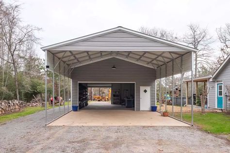 Drive-through garages make parking a breeze and improve your functionality. Explore benefits and ideas for your own drive-through structure. Pull Through Garage, Drive Through Garage, Carport Addition, Build A Garage, Circle Driveway, Prefab Garages, Garage Outdoor, Building A Garage, Siding Options