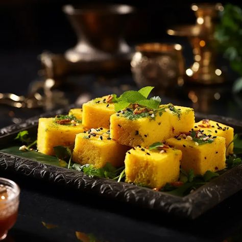 Dhokla is a popular and savory Indian snack that hails from the western state of Gujarat but is enjoyed throughout India and beyond. It is known for its distinctive spongy texture, mildly tangy flavor, and delightful combination of spices. Dhokla is a versatile dish that can be served as a snack, appetizer, or even a light meal. It is also a favorite at festive gatherings and special occasions. Dhokla Aesthetic, Dhokla Recipe, Trade Fair, Indian Snacks, Mother's Day Diy, Vegetarian Food, Happy Diwali, Playing Card, Light Recipes