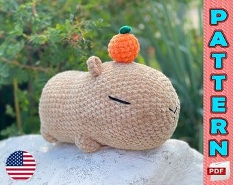 Kawaii Capybara Amigurumi Crochet Pattern Plushie Toy Capybara Crochet Pattern, Capybara Crochet, Hamster Kawaii, Pig Plushie, Easy Crochet Animals, Plushie Patterns, Crochet Pattern Amigurumi, Crochet Lessons, Fun Crochet Projects