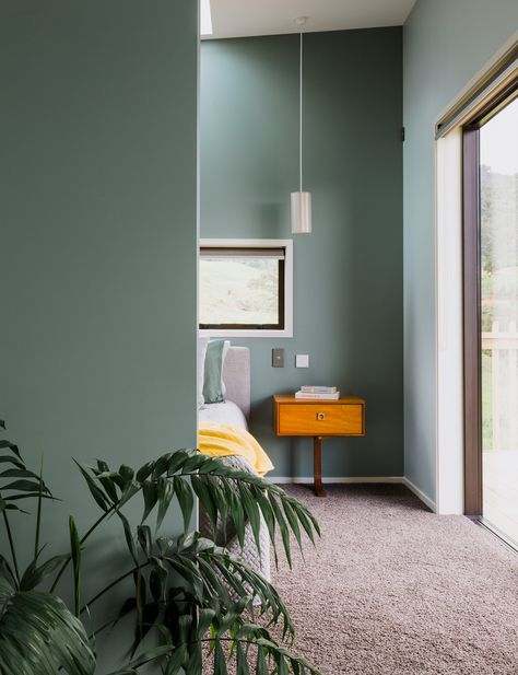 Resene Interior Paint Colours 2020, Bright Carpet, Colour Home, Resene Colours, Timber Ceiling, Room Green, Interior Color Schemes, Bedroom Idea, Custom Shades