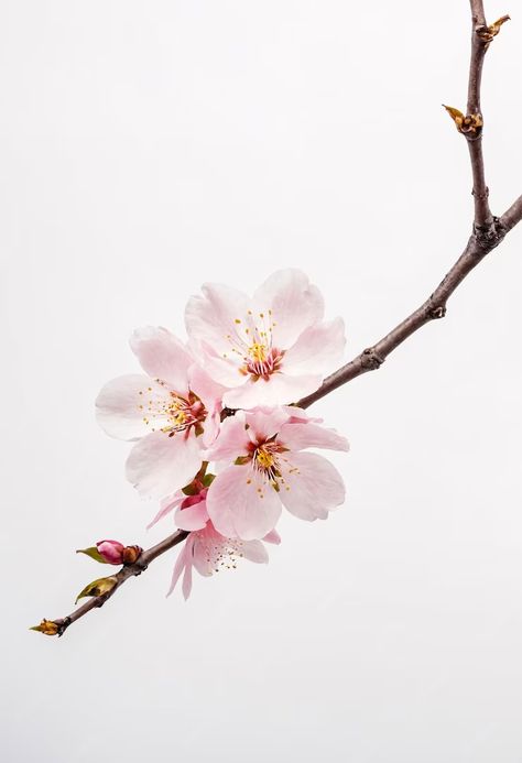 Premium Photo | Single cherry blossom flower branch on white background Sakura Pictures, Cherry Blossom Photo, Cherry Tree Branch, Sakura Branch, Hey Sunshine, White Background Photography, Cherry Branch, Cherry Blossom Branches, Purple Butterfly Wallpaper