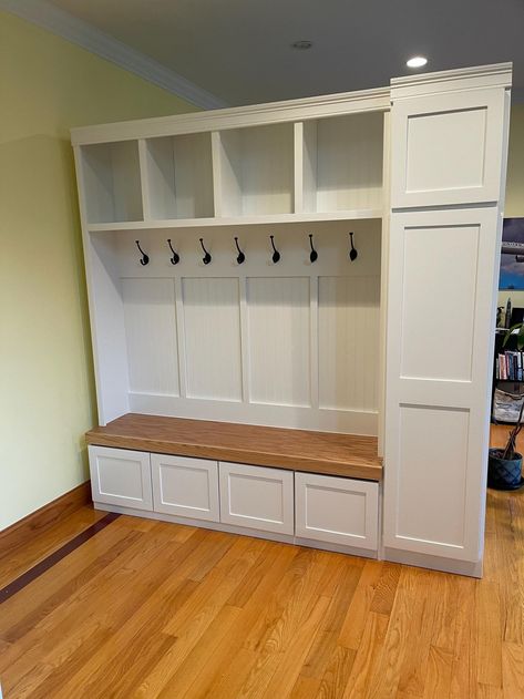 Farmhouse Halltree Mudroom Locker Dropzone Cabinet Hall Tree With Side Cupboard - Etsy White Lockers Mudroom, Bookbag Cubbies At Home, Diy Mudroom Lockers With Bench, Lockers Ideas For Home, Entry Way Lockers, Side Cupboard, Mudroom Locker, Laundry Room Decor Diy, Kids Locker