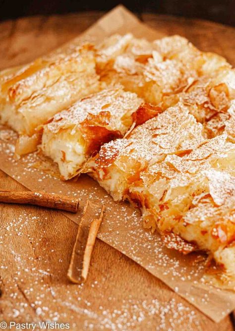 EASY GREEK BOUGATSA RECIPE - Pastry Wishes Greek Bougatsa, Filo Pastry Dessert, Bougatsa Recipe, Cinnamon Custard, Filo Pastry Recipes, Greek Baklava, Greek Recipes Dessert, Easy Custard, Phyllo Pastry