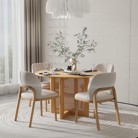 Round Maple Dining Table, Small Apartment Dining Area Round Table, Round Dining Table In Small Kitchen, Kitchen With Small Table, Dining Room Aesthetic Apartment, Round Dining Table 4 Seater, Round 4 Seater Dining Table, Small Dining Area Ideas In Living Room, Small Wood Dining Table