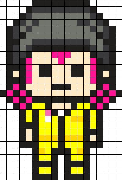 Pixel Art Pattern Danganronpa, Danganronpa Kandi Pattern, Perler Bead Patterns Danganronpa, Danganronpa Perler Beads, Danganronpa Pixel Sprites, Danganronpa Perler, Danganronpa Pixel Art, Kazuichi Souda, Kandi Cuffs