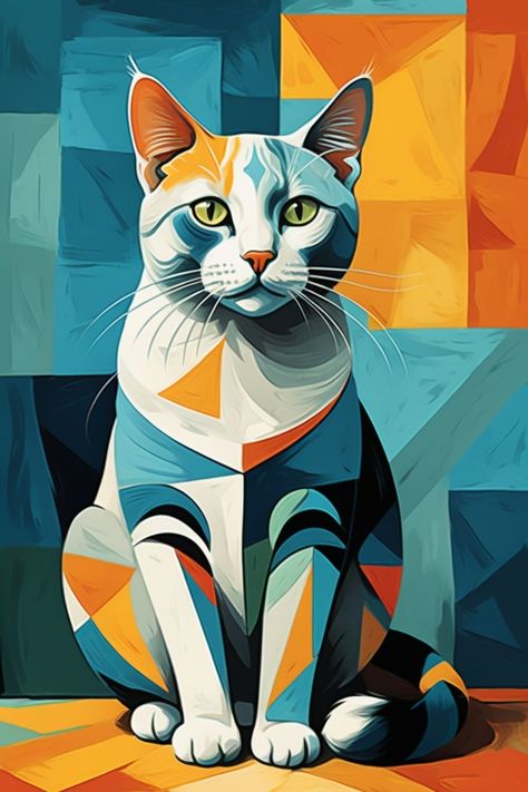 Cats By Picasso, Cat Modern Art, Pablo Picasso Art Abstract, Cubism Art Ideas Inspiration, Cubism Art Picasso, Cubism Art Modern, Picasso Cat, Pablo Picasso Cubism, Modern Cat Art