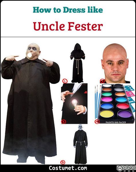 Uncle Fester (Addams Family) Costume for Cosplay & Halloween 2020 Addams Family Musical Costumes, Fester Costume, Uncle Fester Costume, Addams Family Costume, Fester Addams, Addams Family Halloween Costumes, Uncle Fester, Addams Family Costumes, Family Cosplay