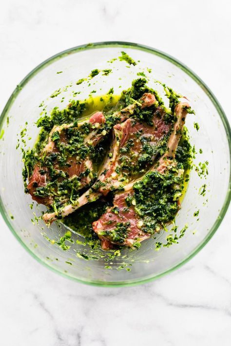 Lamb Chop Recipes With Mint, Lamb Chops With Mint Sauce, Mint Lamb Chop Recipes, Lamb Chimichurri Recipe, Chimichurri Lamb Chops, Asian Style Lamb Chops, Lamb Chops With Mint Jelly, Lamb Steak Marinade Recipes, Mint Pesto For Lamb