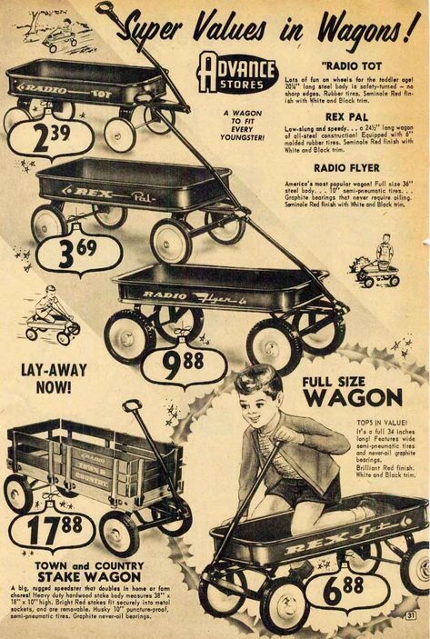 Radio Flyer, est. 1917 - Made-in-Chicago Museum Retail Ads, Radio Flyer Wagon, Vintage Cars 1950s, Radio Flyer Wagons, Chicago Museums, Radio Flyer, Riding Toys, Nostalgic Toys, Old Advertisements