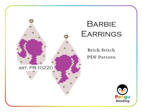 Free Miyuki Bead Patterns, Beaded Barbie Earrings, Brick Stitch Blank Pattern, Miyuki Brick Stitch, Brick Stitch Disney, Double Brick Stitch Graph Paper, Kawaii Brick Stitch, Beading Earring, Brick Stitch Beading