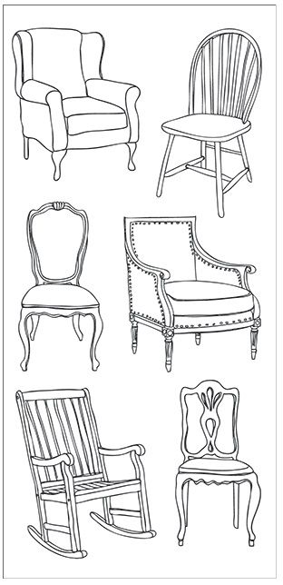 Ranger - Claudine Hellmuth "Chairs" Stamps Sketching Furniture, Draw Furniture, Furniture Sketches, Easy Drawing Ideas For Beginners, Table Sketch, Creative Exercises, Drawing Ideas For Beginners, Drawing Furniture, Chair Drawing