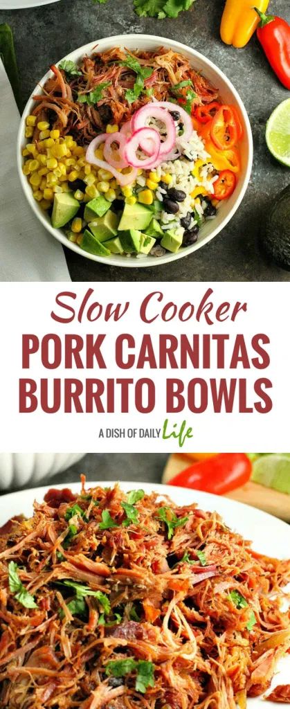 Carnitas Crockpot, Slow Cooker Pork Carnitas, Carnitas Burrito, Pork Carnitas Slow Cooker, Healthy Pork, Carnitas Recipe, Pork Carnitas, Burrito Bowls, Lime Rice