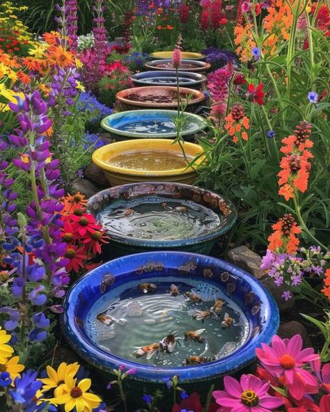 6 easy ways to create a bee watering station and keep the hive alive Bee Drinking Station Diy, Water For Bees Ideas, Butterfly Drinking Station, Pollinator Watering Station, Wildlife Water Station, Bee And Butterfly Waterer, Bee Yard Design, Bee Watering Station Diy, Bee Bath Diy