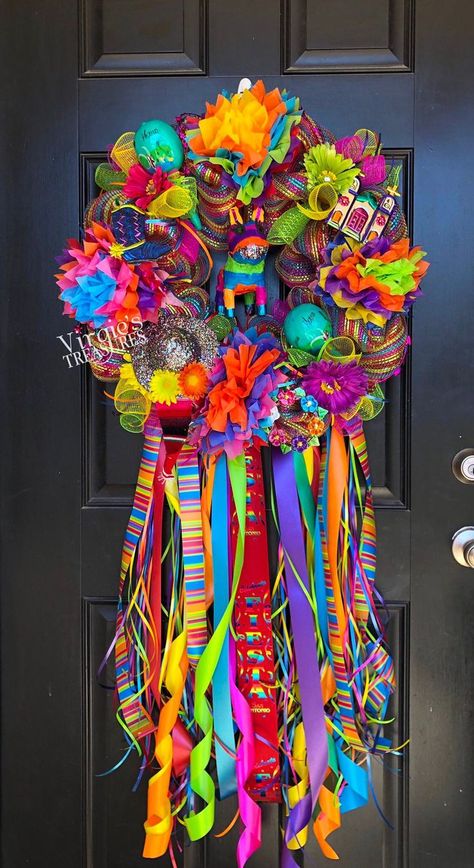 Fiesta Home Decor, Mexican Wreath Front Doors, Cinco De Mayo Wreath, Fiesta Theme Party Decorations, Fiesta Wreath, Mexican Decorations, Mexican Theme Party Decorations, Mexican Party Decorations, Mexican Fiesta Party