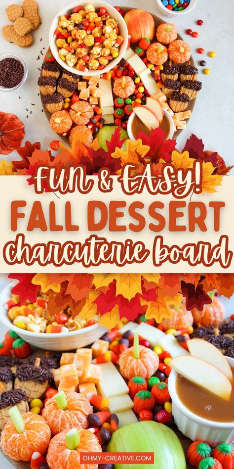 Create a Fall Dessert Charcuterie Board that’s festive and perfect for fall parties! Mix seasonal treats and fresh fruit for a sweet dessert experience! Cute fall treats like pumpkin mandarin oranges and Nutter Butter acorn cookies are perfect to add to this dessert charcuterie board. This board brings everyone together to enjoy and celebrate fall with every bite. Perfect for hosting, it will surely be the highlight of your autumn celebrations! Fall Charcuterie Dessert Board, Sweet Fall Charcuterie Board, Cookie Charcuterie Board Thanksgiving, Fruit Charcuterie Board Thanksgiving, Thanksgiving Dessert Charcuterie Boards, Thanksgiving Candy Charcuterie Board, Dessert Charcuterie Board Thanksgiving Theme, Fall Buttercream Board, Thanksgiving Desert Boards