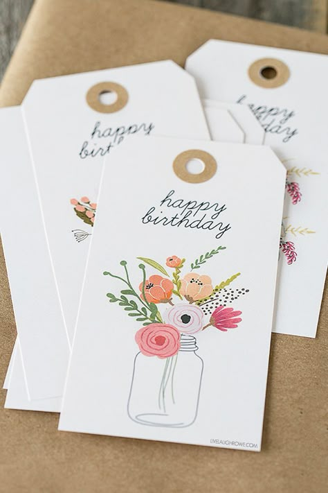 11 Sets of Free Printable Gift Tags in All Different Styles: Floral Birthday Gift Tags From Live Laugh Rowe Happy Birthday Tags Diy, Free Printable Gift Tags Birthday, Gift Tag Ideas, Birthday Gift Tags Printable, Watercolor Gift Tags, Happy Birthday Tag, Tag Cards, Birthday Tag, Gift Tag Design