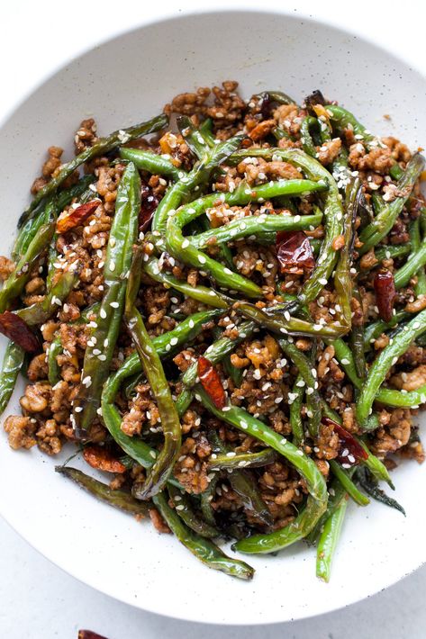 Chinese Green Beans With Ground Pork, Pork Tenderloin And Green Beans, Asian Pork And Green Beans, Green Bean Entree Recipes, Ground Pork And Green Beans Stir Fry, Green Bean Pork Stir Fry, Ground Meat Stir Fry Recipes, Turkey Green Bean Stir Fry, Meatball And Green Beans