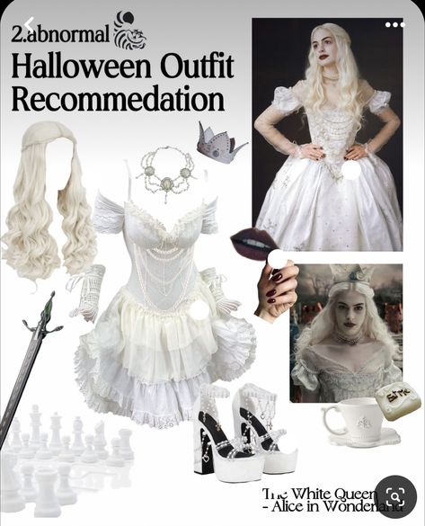 White Queen Alice In Wonderland Costume, White Dress Halloween Costume, White Queen Costume, Alice Outfit, Diy Girls Costumes, Alice In Wonderland Halloween, Halloween Alice In Wonderland, Alice In Wonderland Outfit, Queen Halloween Costumes