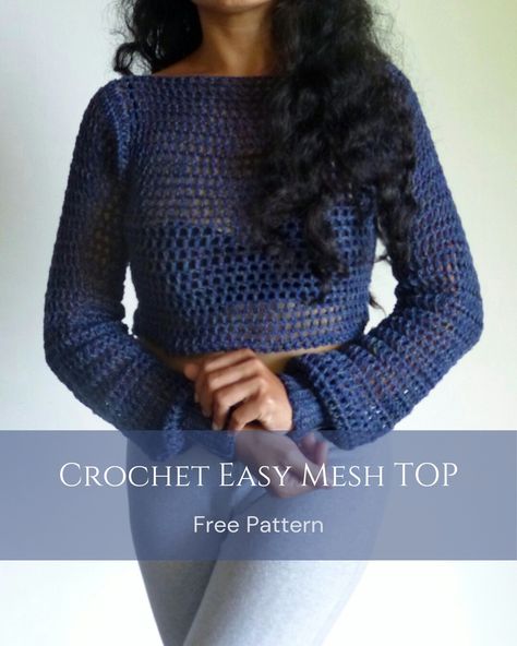 Sweater Crochet Top in Blue Crochet Wearable Patterns, Crochet Mesh Jumper Free Pattern, Crochet Mesh Shirt Free Pattern, Crochet Mesh Shirt Pattern, Crochet Mesh Tops Free Patterns, Quick Crochet Top Pattern Free, Mesh Crochet Sweater Pattern, Crochet Mesh Sleeves Pattern Free, Crochet Mesh Sweater Pattern