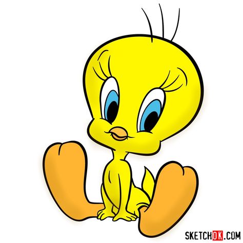 How to draw Tweety Bird - Step by step drawing tutorials Characters Photography, Tweety Bird Drawing, Yellow Cartoon, Baby Looney Tunes, Character Portrait, Looney Tunes Cartoons, Disney Art Drawings, Happy Cartoon, Baby Drawing