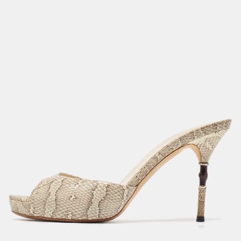 Gucci Two Tone Snakeskin Bamboo Heel Slide Sandals Size 38.5 Luxury Closet, Slide Sandals, Snake Skin, Two Tone, Gucci, Sandals, Heels, Luxury Wardrobe