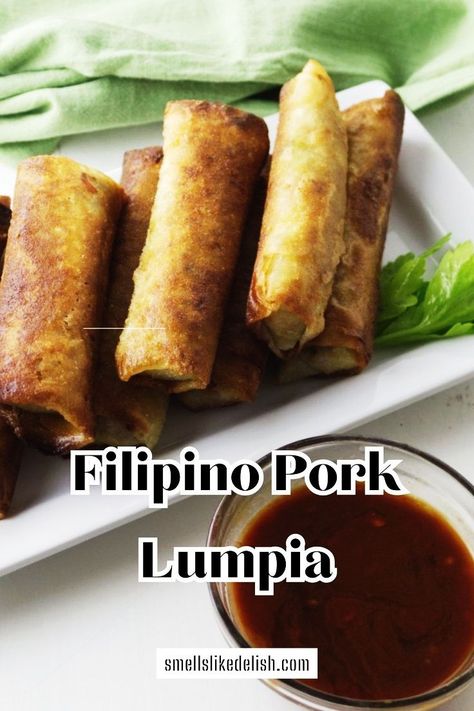 Bite into homemade Filipino Pork Lumpia - the ultimate crowd-pleaser! Savory ground pork filling wrapped in a perfectly crisp shell, it's an explosion of flavor in every bite. Get the recipe now! Pork Lumpia Recipe, Pork Lumpia, Lumpia Recipe Filipino, Filipino Spring Rolls, Lumpia Recipe, Fried Spring Rolls, Juicy Pork Chops, Sweet And Sour Sauce, Quick Weeknight Meals